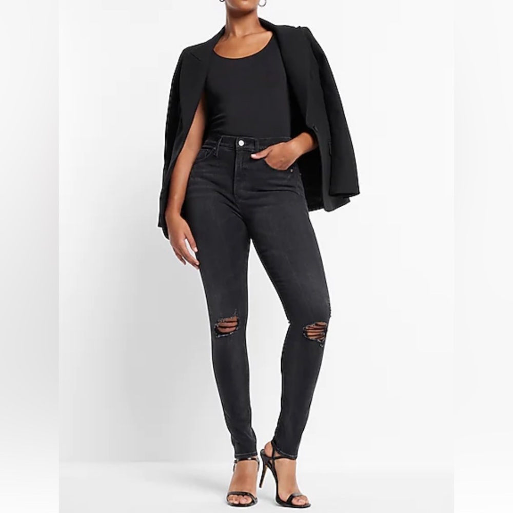 High waisted black ripped skinny jeans